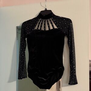 Weissman Black Velvet Bodysuit with Sheer Accents
